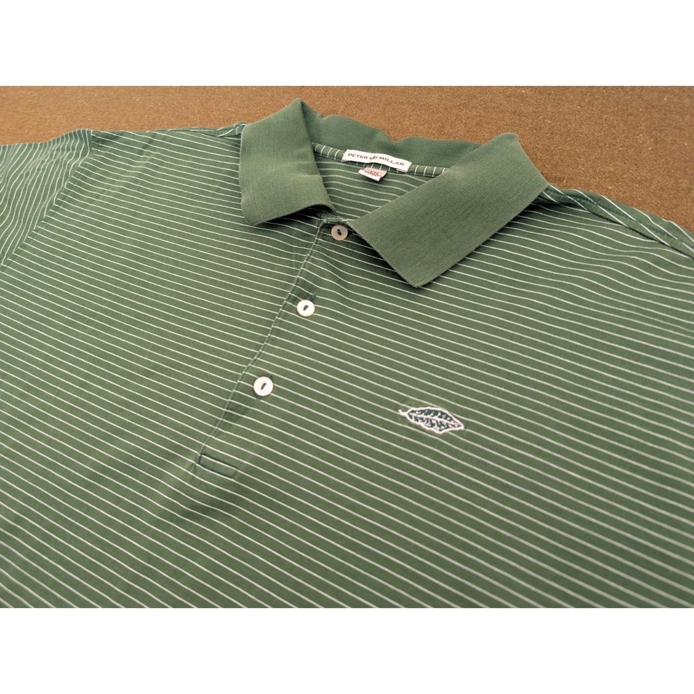 Peter Millar Men's Size XXL Green Striped Polo - Golf Polo Leaf Embroidery